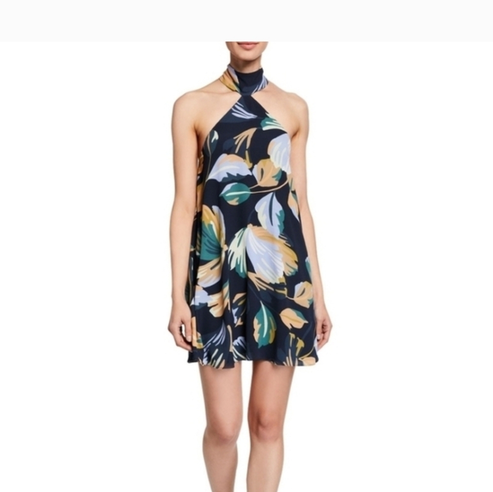 Amanda Uprichard Navy Multicolor Halter Mini Dress